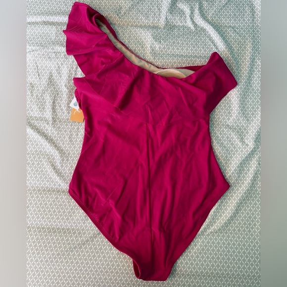 Kona Sol One-Shoulder Ruffle Swimsuit in Magenta Size Large 12 - 14 - Picture 5 of 5